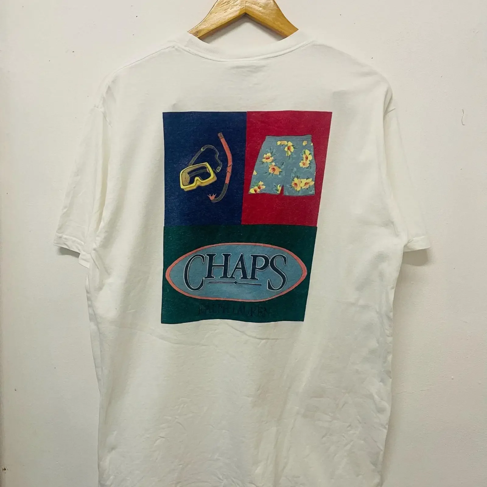 Camiseta Vintage de los 90 de Ralph Lauren, Estilo Urbano Moderno, Moda Rave, Lujo de Nueva York, Blanca Talla L, Lavado Vintage para Hombre