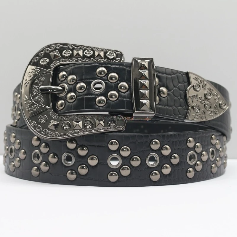 Cinturón Punk Y2K para Hombre y Mujer, con Remaches, Hebilla de Aleación de Estilo Industrial, Cinturón Vaquero de Estilo Rockero Urbano