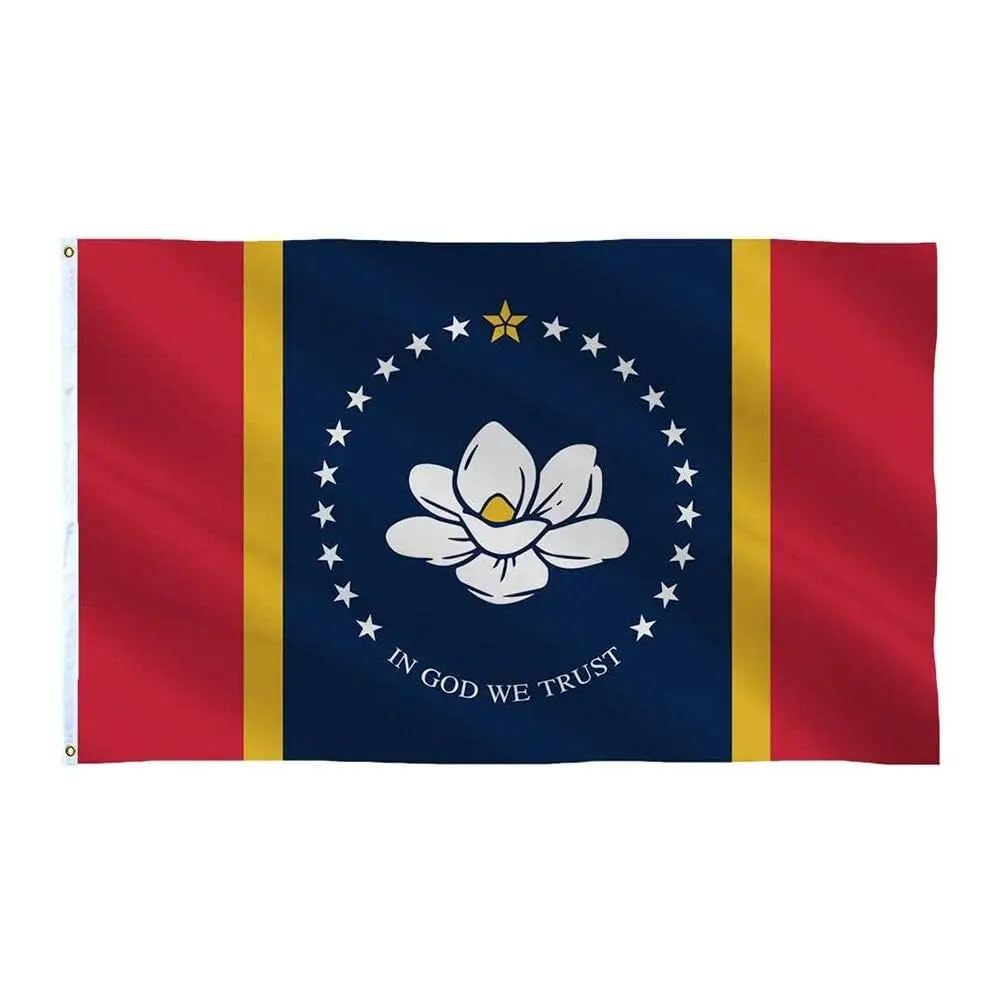 New Mississippi Flag Large 3x5 Ft Polyester In God We Trust Big Banner with Two Metal Grommets Vivid Colors 3' x 5' Feet