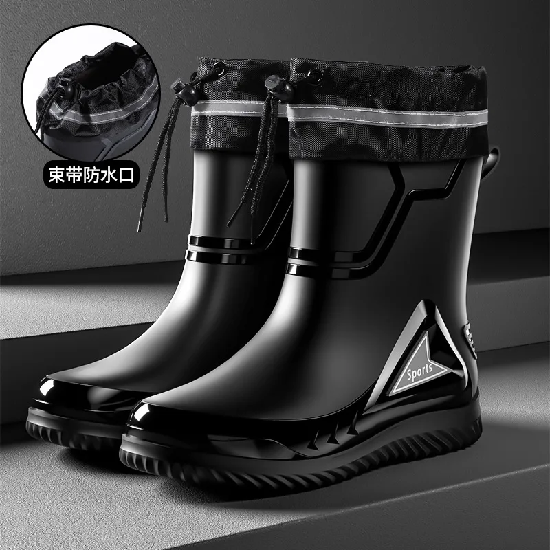 Zapatos de Lluvia para Hombre, Tubo Medio, Antideslizantes, Impermeables, Botas de Agua para Exteriores, Zapatos de Goma Térmicos de Tubo Corto para Hombre