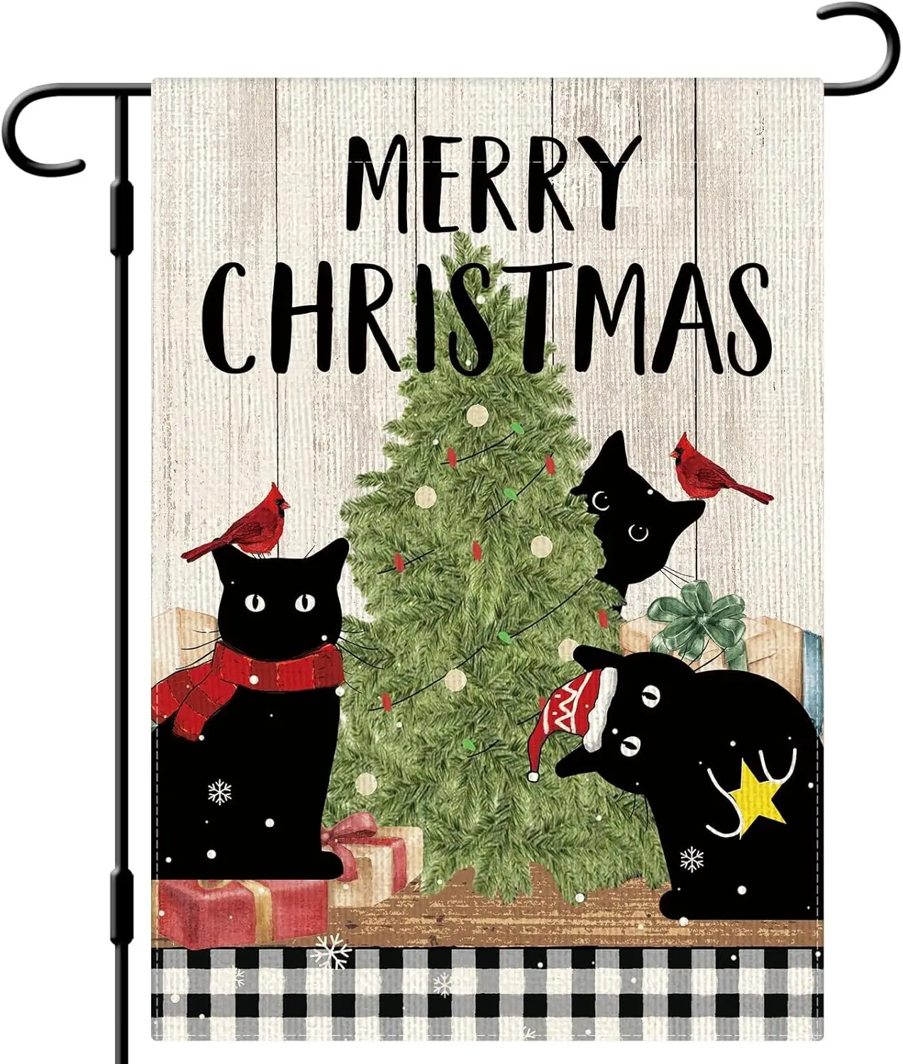 DLZDN Merry Christmas Black Cat Tree Garden Flag 12×18 Inch Double Side Vertical Burlap Farmhouse Yard Sign Winter Holiday O SSL