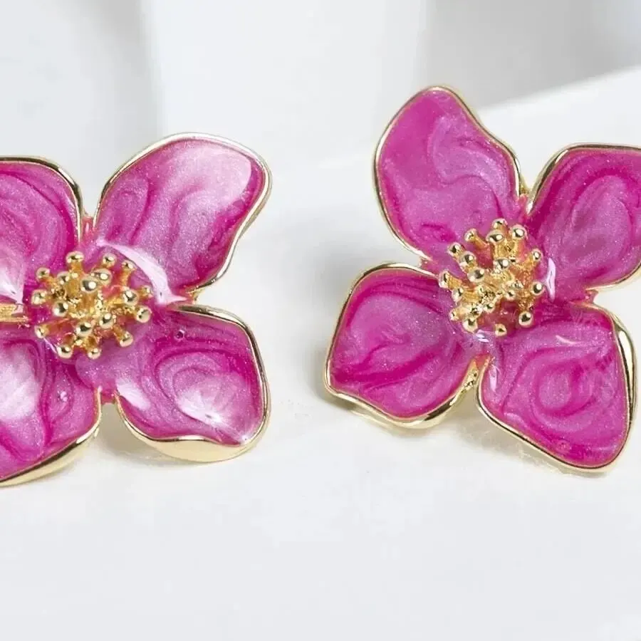 Obega Fuchsia Epoxy Flower Earrings Stud Korean Flowers Women Earring Post Spring Summer New Trendy Girls Cute Jewelrys