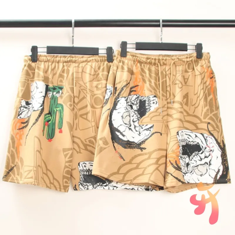 Summer Street Cactus Jack Shorts Skull Cactus Printed Casual Shorts Capris Terry Drawstring Pants Men Women