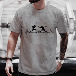 Summer Men T-Shirt Heart Beat Fencing Funny Graphic Tops Short Sleeve Tees Fencing Oversized Tshirt Cool Gift Mens Clothing