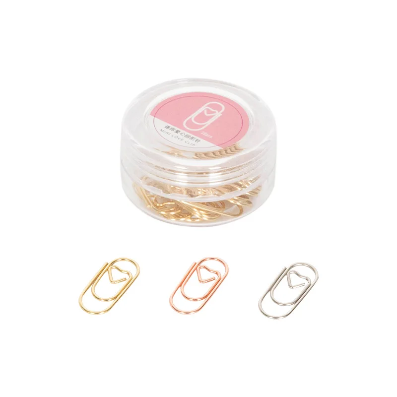 30Pcs Kleine Papier Clips Liefde Hart Paperclips Rvs In Blik Papier Clips Houder Kantoor School Home Desk Organizer