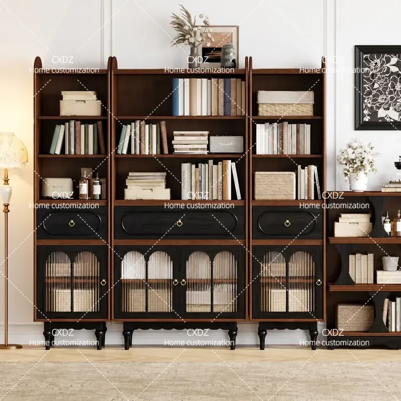 Retro Floor to Ceiling Bookcase Multi Functional Storage Display Shelf for Living Room Bedroom Study Wall Cabinet Combination