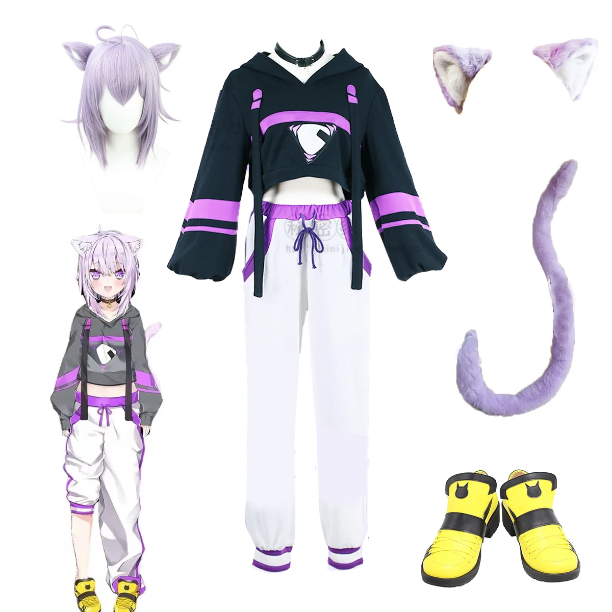 

Anime Nekomata Okayu Vtuber Cosplay Costume Include Headgear And Fur Tail Acgcosplay Costume Halloween Clothes