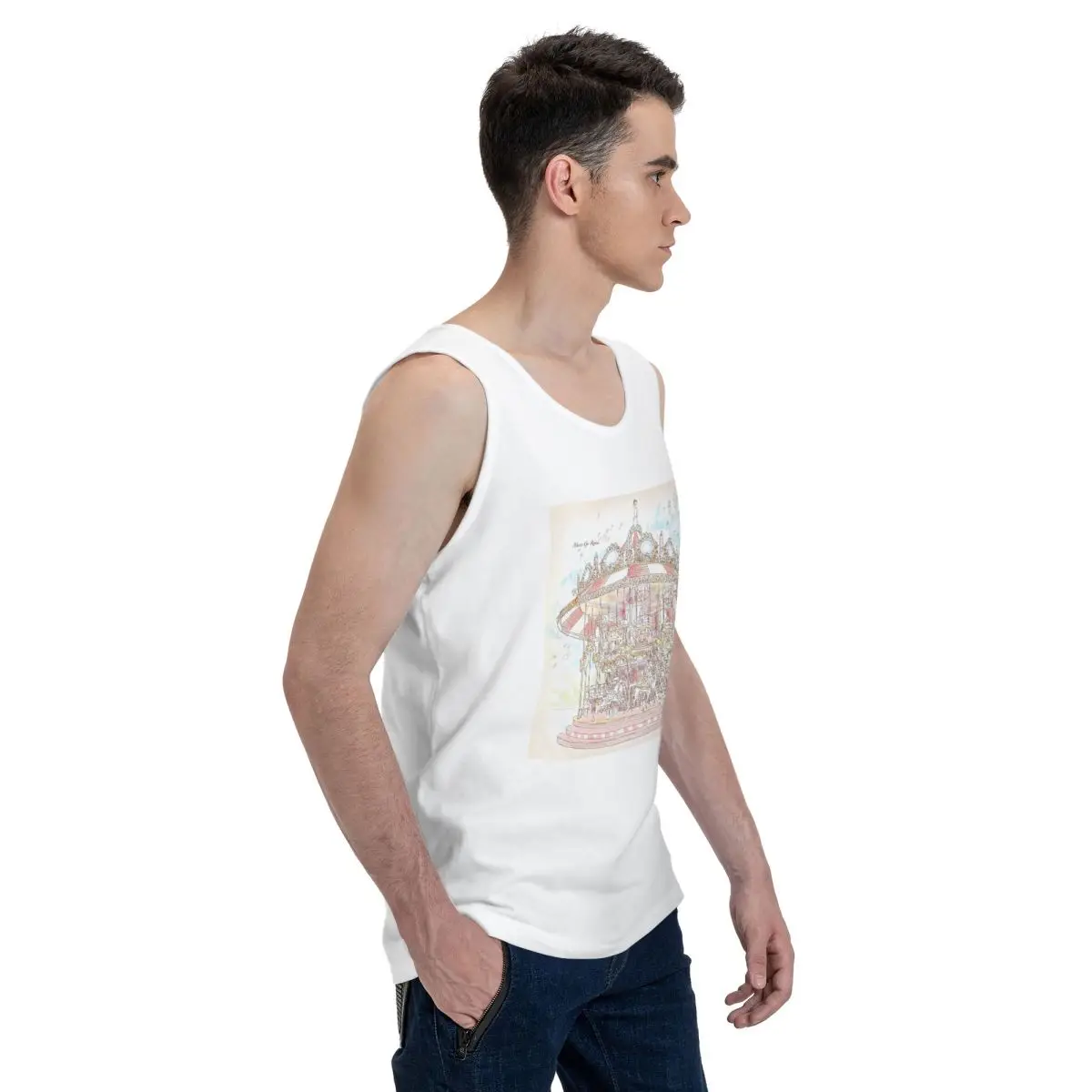 Pastel Circus Carousel 100% Cotton Men's Sweatshirt Vest Sleeveless Clothing Tees Men Tank Tops T-shirt