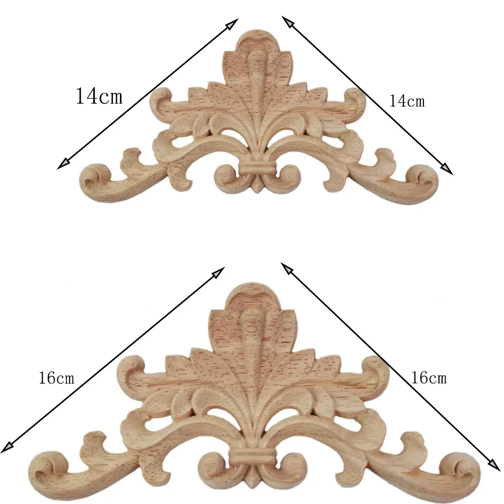 4PCS 14/16cm Woodcarving Flower Corner Appliques Wood Floral Carved Furniture Cabinet Door Unpainted Mouldings Decal Decorative