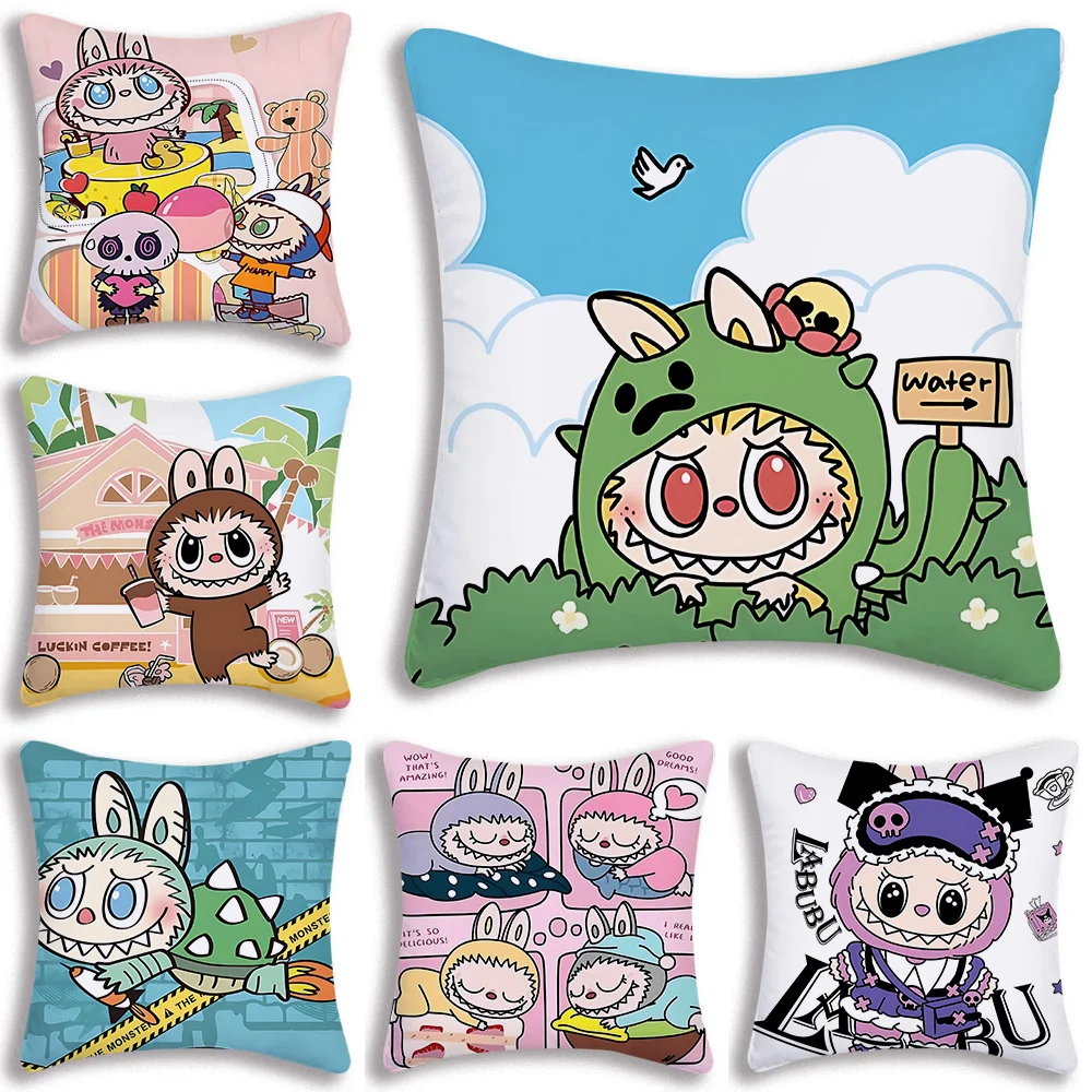 Pillow Covers Cartoon Cute Anime Popular Dolls Labubu Sofa Decorative Home Double-sided Printing Short Plush Cute Cushion Cover