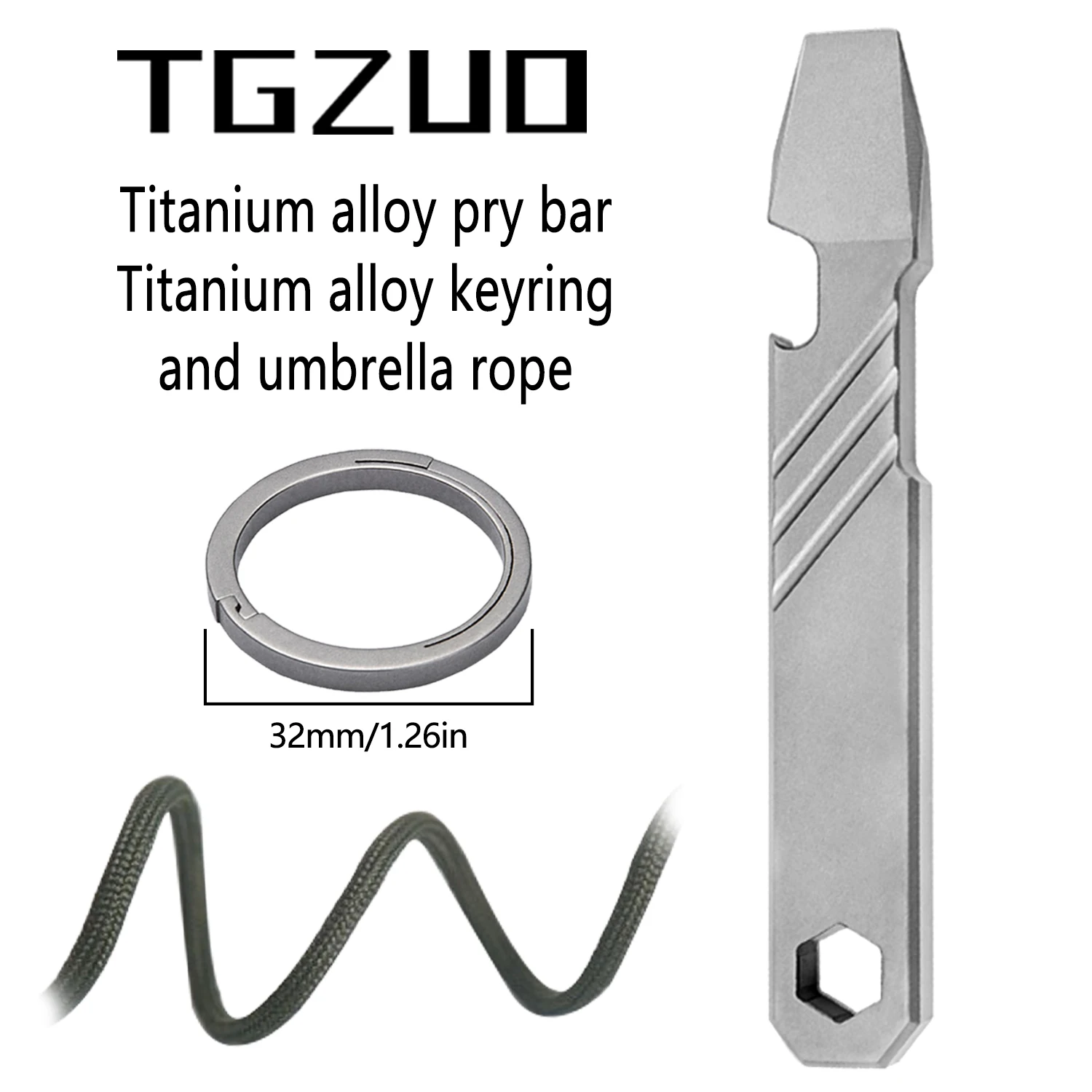 Titanium pry bar,With Key Ring and umbrella rope,Bottle opener,Portable crowbar Tools,EDC Multifunctional for Outdoor Camping