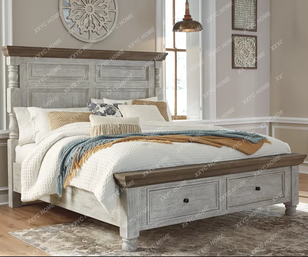 Solid wood bed carved 1.8 meters double bed old bedroom princess bed