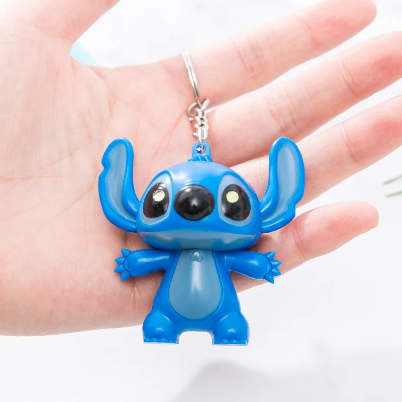 Lilo & Stitch Cartoon Doll Car Keychain Disney Cute Figure Angel Luminous and Sounding Keychain Couple Hanging Ornaments Keyring