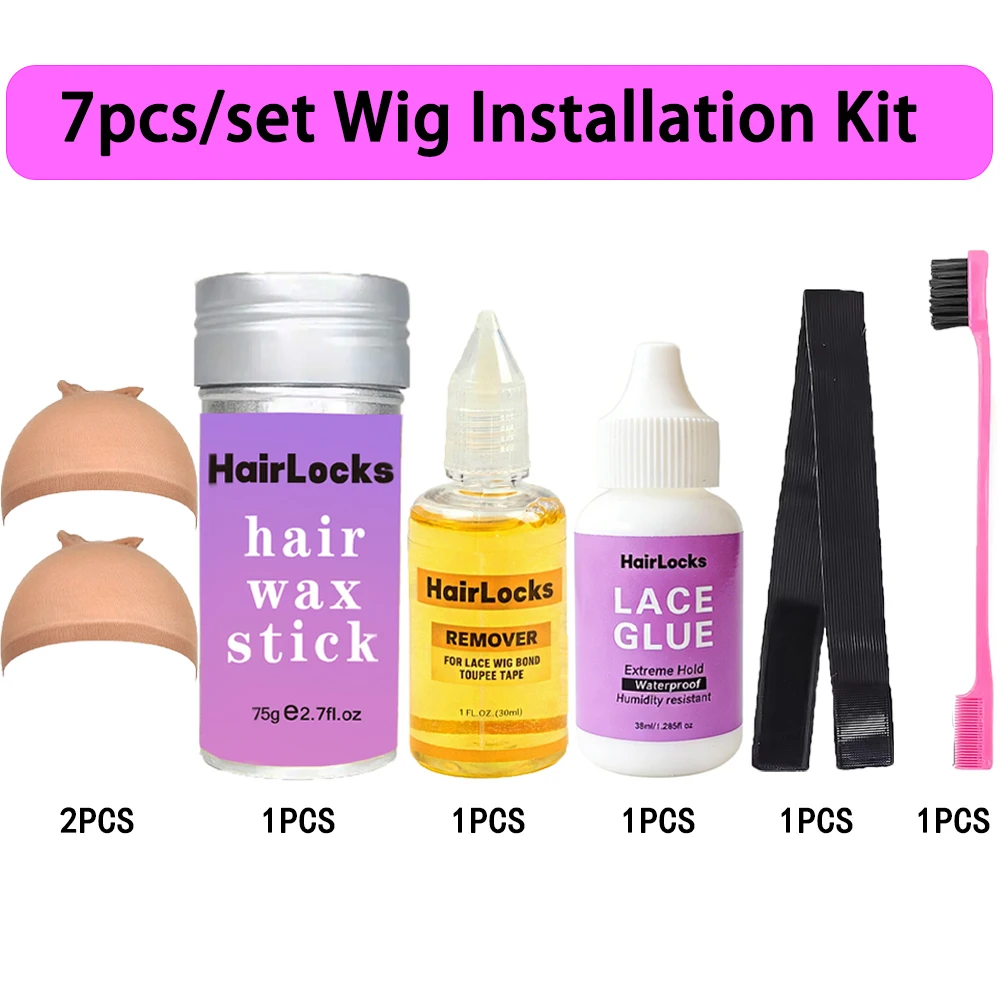 

Wig lace glue set Waterproof Lace Front Adhsive for Wigs with Tools and Hair Wax Stick (Lace Adhesive/Wig Glue Remover/Wax Stick