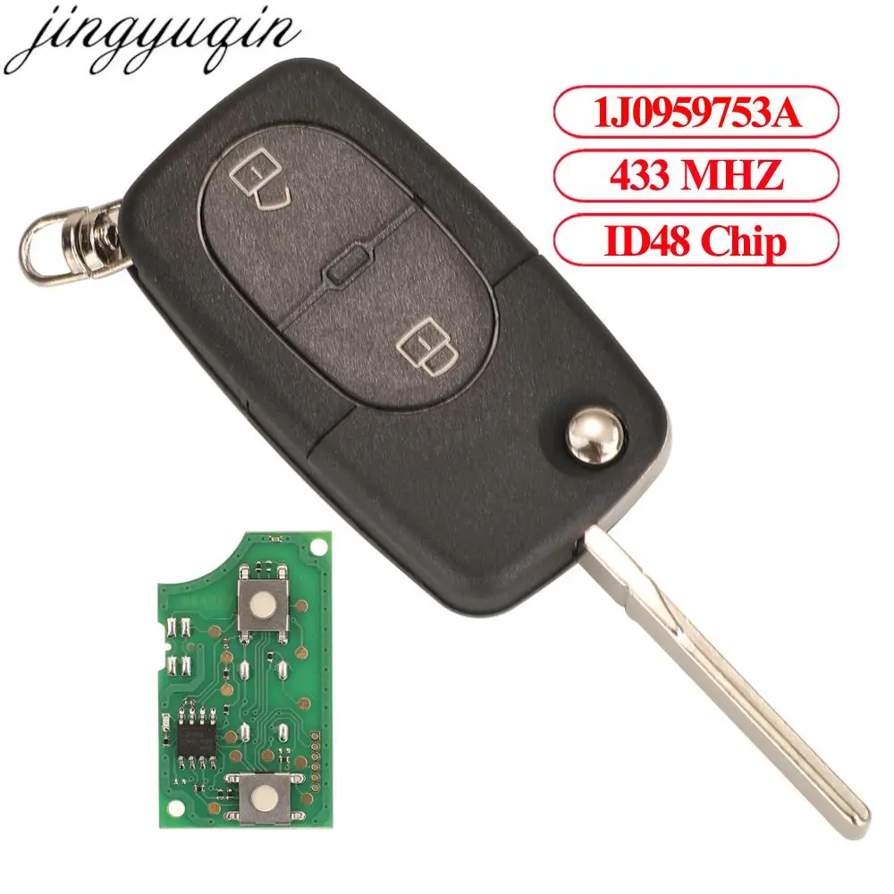 Jingyuqin 1J0959753A Remote Car Key Alarm 433MHZ ID48 Chip For Volkswagen Vw Golf Jetta Passat Beetle MK4 2 Buttons Fob