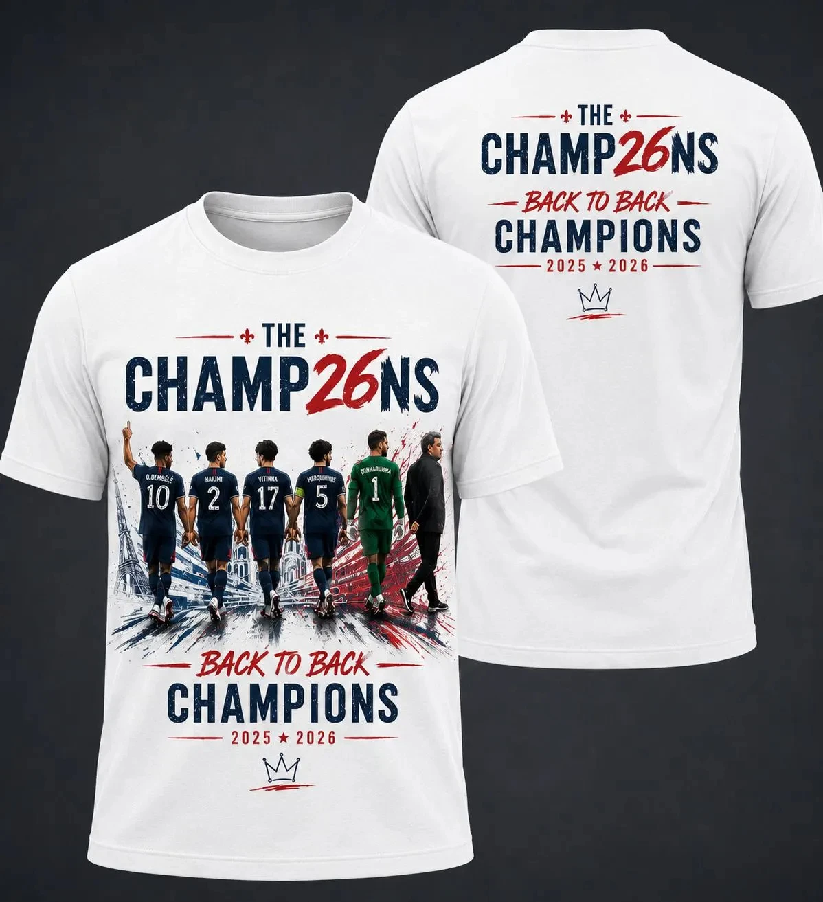 Camiseta PSG 2026 Campeões Consecutivos Unissex de Verão em Algodão Estilo Y2K Moda Gola Redonda Manga Curta Streetwear