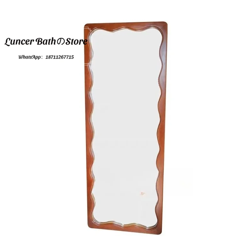 French Ins Wave Mirror, MCM Vintage Full Length Wall Mounted Dressing Mirror for Bedroom, Creative Floor Standing Decor