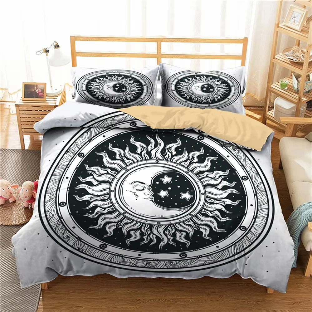 Sun and Moon Duvet Cover Full King Mystic Galaxy Comforter Cover Bohemian Constellation Bedding Set Stars Starry Sky Quilt Cover