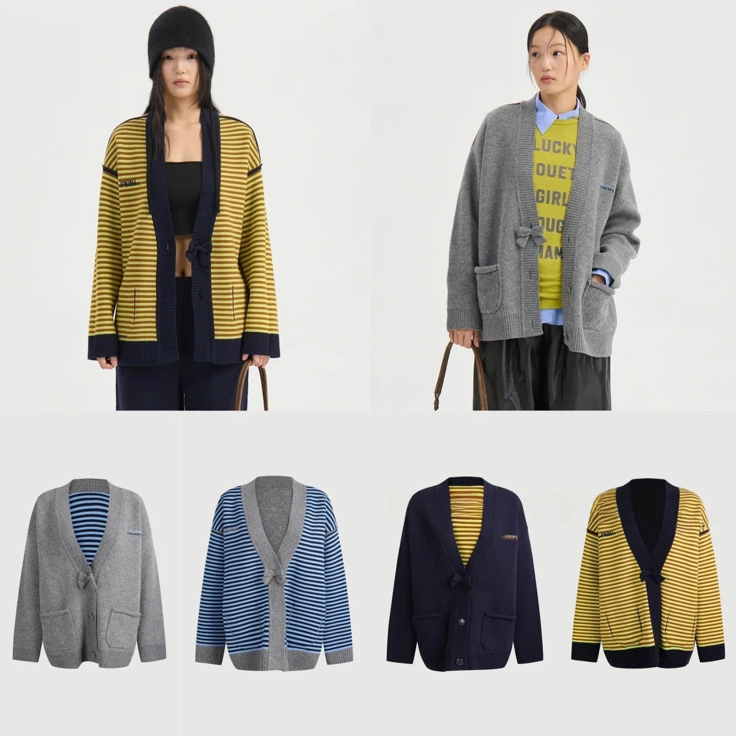 Double-Sided Wear Double-Layer Knitted Open Cardigan Knot Commute Versatile Slimming Top Outerwear Korean Style Lon...