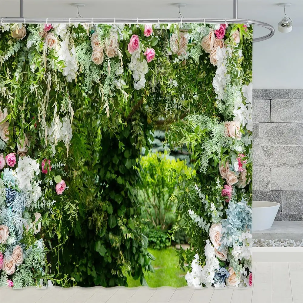 

Весенние цветы, занавески для душа, цветочные растения, зеленые листья, парк, сад, природный пейзаж, узор, декор для ванной комнаты, полиэфирная ткань