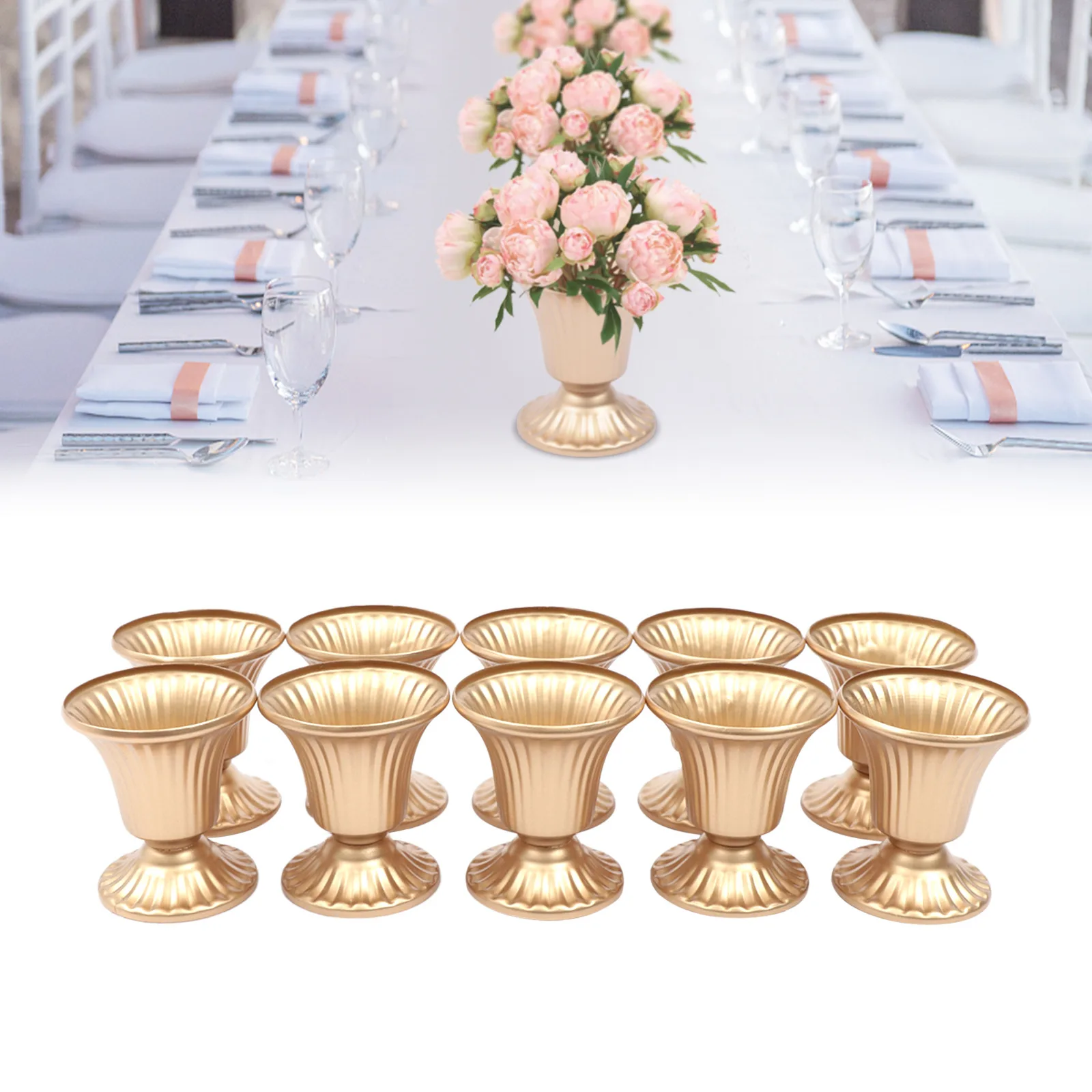 

10Pcs Gold Metal Vases Wedding Party Centerpieces Retro Decorative Trumpet Vase