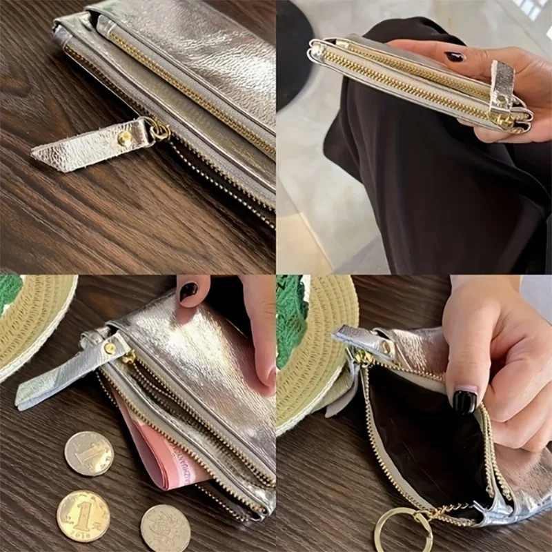 Neue Damenbrieftasche mit mehreren Reißverschlüssen, Kartenfächern und einem einfachen, vielseitigen Design in verschiedenen Farben, perfekt für Münzen.