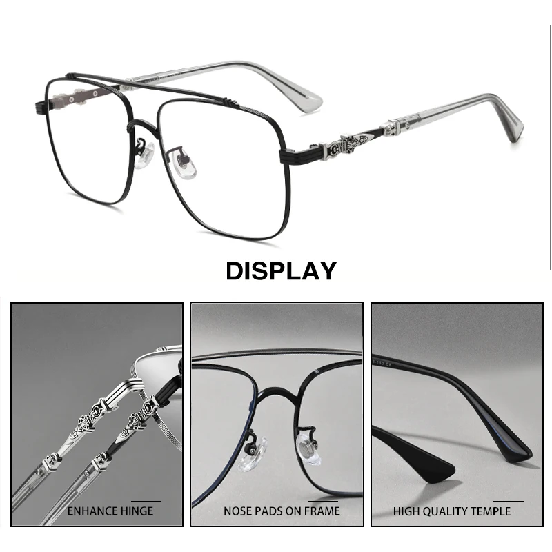 CLLOIO Classic Chrome Style Hearts Myopia Glasses Anti Blue Ray Reading Glasses Retro Carving Prescription Optical Eyewear Frame