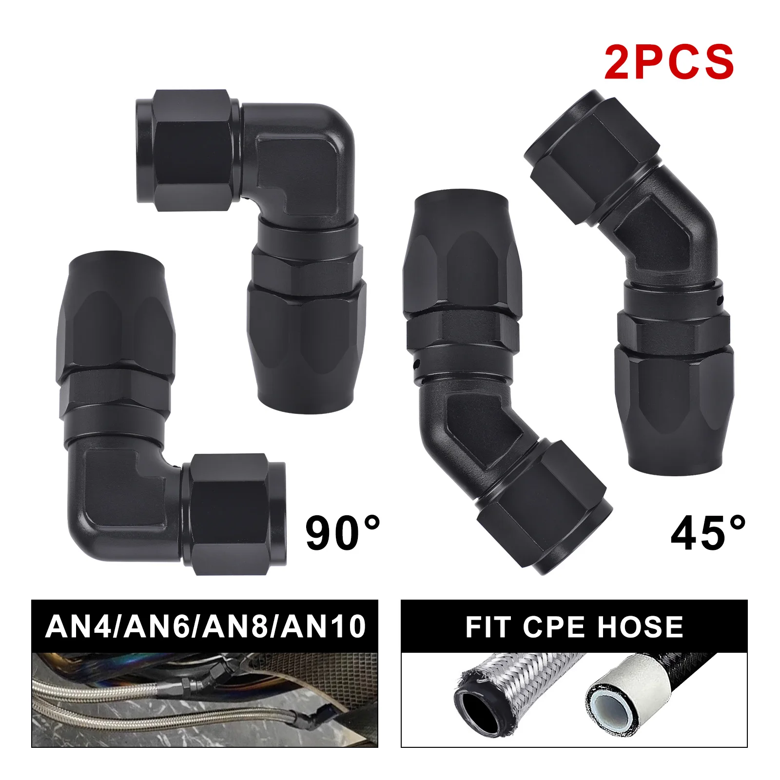 

2 PCS Hose Adapter 45 Degree 90 Degree For Oil Fuel CPE Line AN4 AN6 AN8 AN10 Oil Fuel Gas Hose Swivel Hose Fitting Adapter