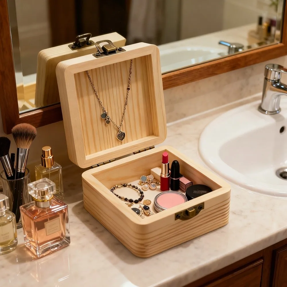 Small Size Wooden Packing Box Plain Natural Jewelry Storage Box Handmade Square Gift Box Jewelry and Small Item Storage