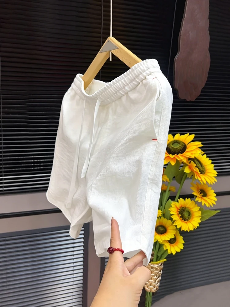 Men's Casual Shorts Outerwear Summer Thin Breathable Beach Pants Loose Fit Straight Leg Old Money Style Five-Quarter Length