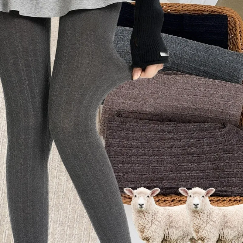 

Vintage Winter Tights for Women Thermal Cotton Leggings Simple Vertical Stripe High Waist Pantyhose Slim Thick Warm Stockings