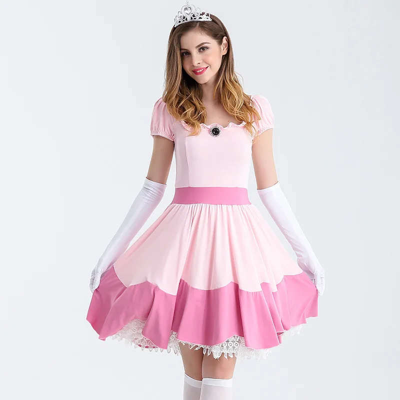 GB10026  Womens Cute Pink Princess Costume Dress Square Neck Puff Sleeve Birthday Party Flowy Dress