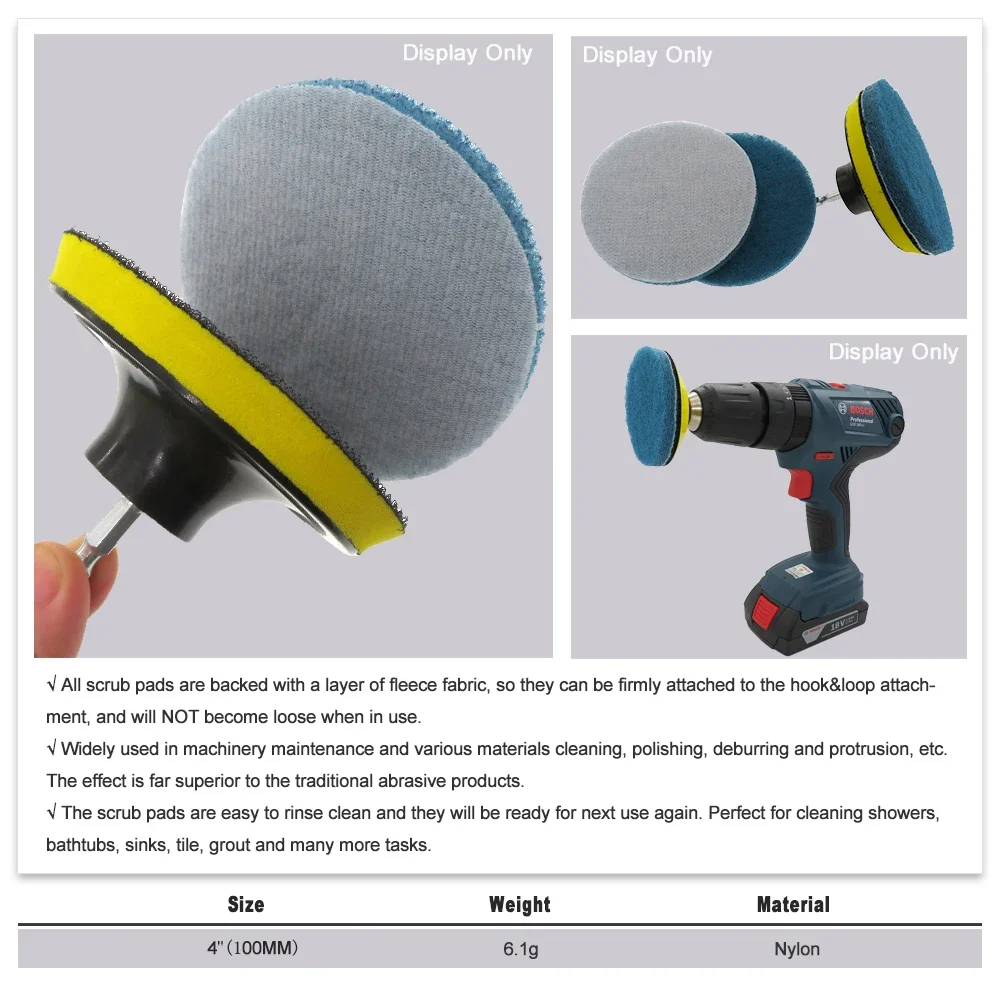 Almofadas elétricas de 4 polegadas, cor azul, limpeza para furadeira, esmalte, gancho e limpeza de carro