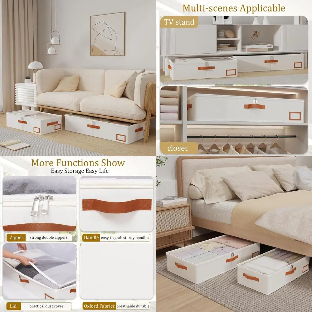 

4-Pack Collapsible Storage Bins with Lids and Handles for Under Bed, Closet Organizer, Beige