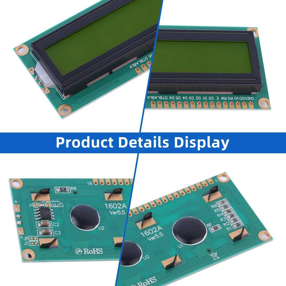 รัสเซียสีเหลืองสีเขียวฟิล์ม 1602A 3.3V ความสว่างสูงหน้าจอ LCD 1602 1.5 นิ้ว 16 PIN Controller ST7066U Dot Matrix ตัวอักษร