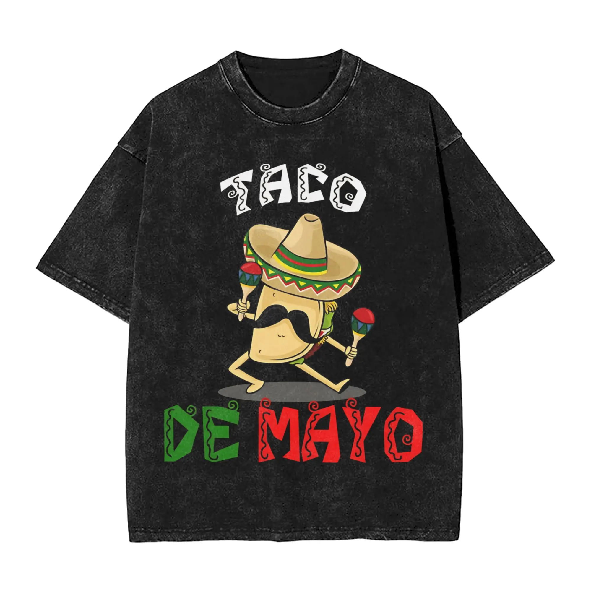 Taco Dance Cinco De Mayo Mexican Washed T Shirt Streetwear  Vintage T-Shirt  Tees Tops Men Women Short Sleeve Harajuku Graphic