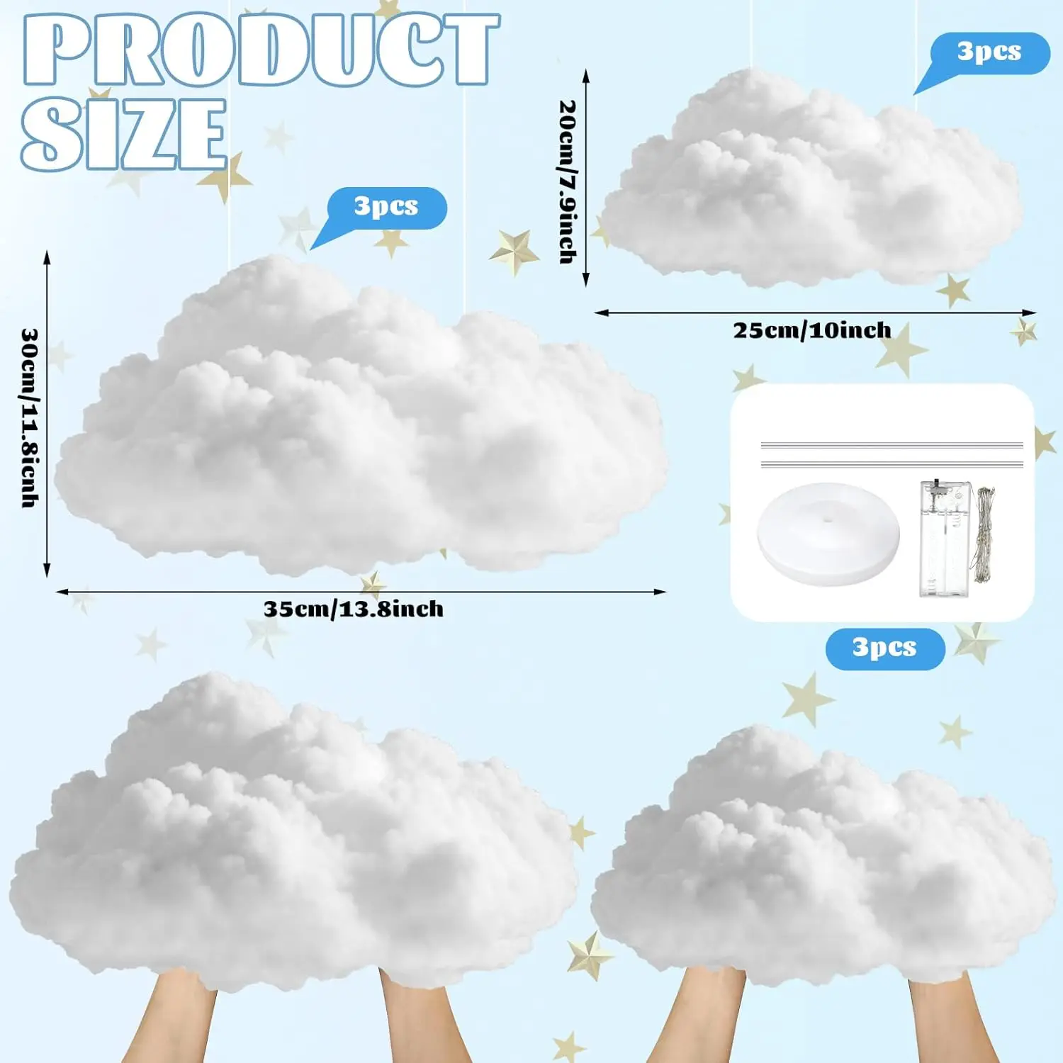 3/4/6 مجموعة الاصطناعي ثلاثية الأبعاد سحابة مصباح ليد ديكور الجدول محور معلقة سحابة حفلة عيد ميلاد ديكور لتقوم بها بنفسك عدة لاستحمام الطفل #6