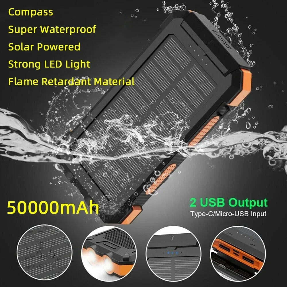 

50000 mAh Rapid Charging Solar Power Outdoor Wild Fishing Camping Large Capacity Backup Power Portable with Compass