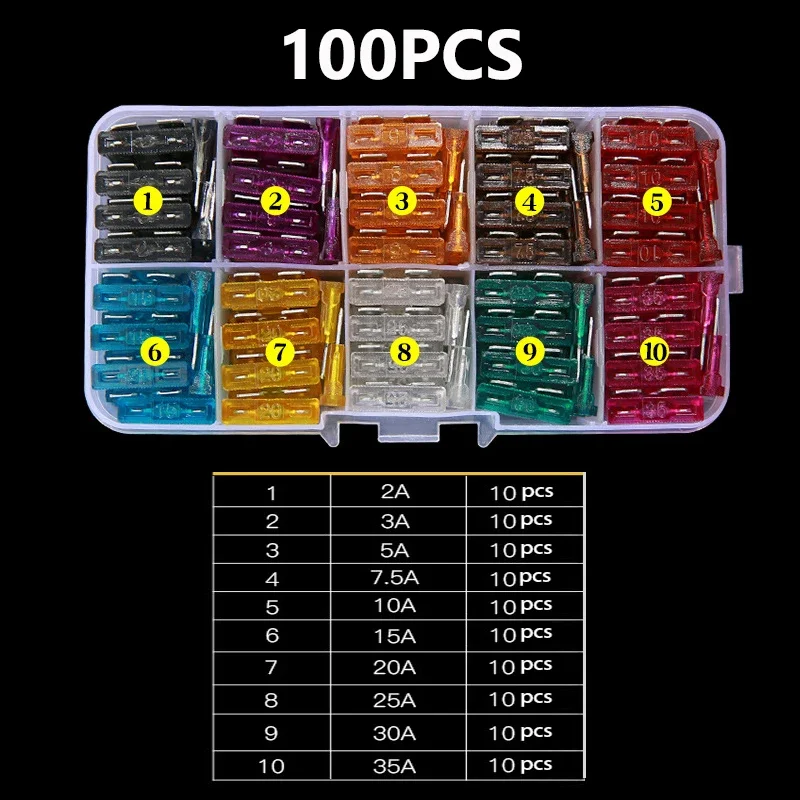 50/100/300PCS Car Fuse Assortment Set Profile Middle Size Blade Type Fuse Auto Car Truck 2-40A Fuse Accessories with Box Clip