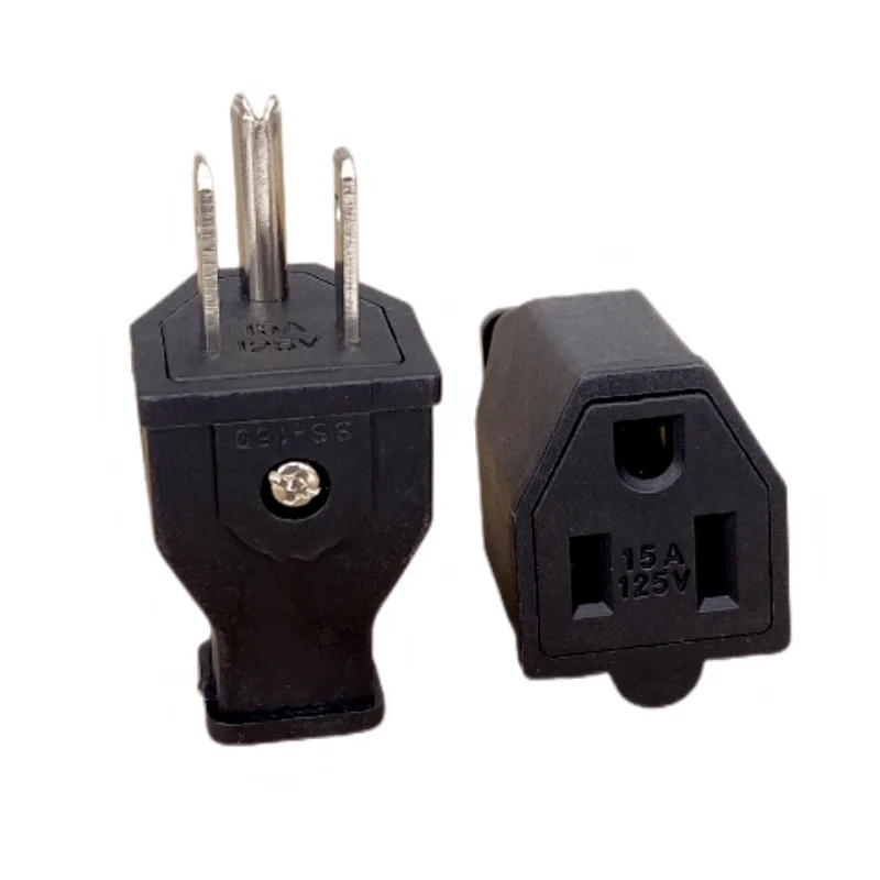 أسود 125 فولت 15a Nema L5-15P L5-15R الولايات المتحدة أنثى ذكر موصل USA Triprong مخرج طاقة الأسلاك الكهربائية وعاء التيار المتناوب المقبس التوصيل