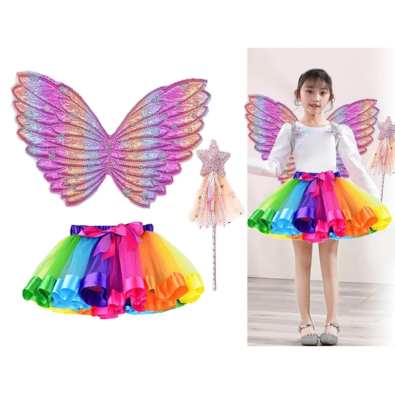 

Костюм с крыльями бабочки для девочек, платье феи, косплей для рождественских праздников
