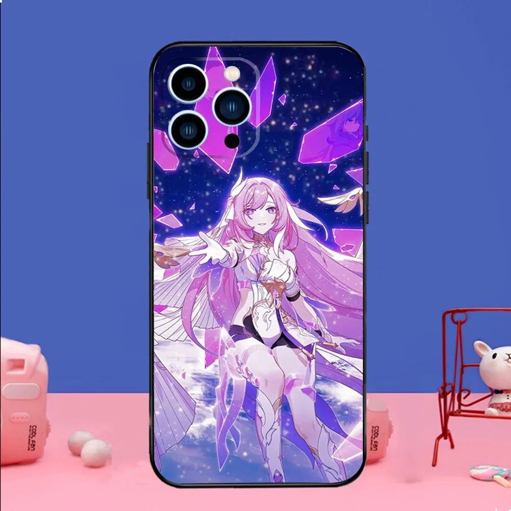 H-Honkai Impact 3rd Elysia Capa de telefone para iPhone 14,13,12 Mini 11 Pro XR,X,XS,MAX 6S,7,8 Plus Capa de silicone preta macia