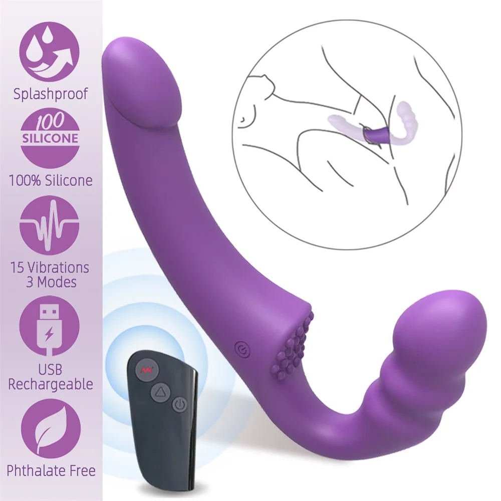 Strapless Strap-on Dildo Vibrator for Couples Strapon for Lesiban Wireless Remote Control Double-Heads Vibrator Adult Sex Toys