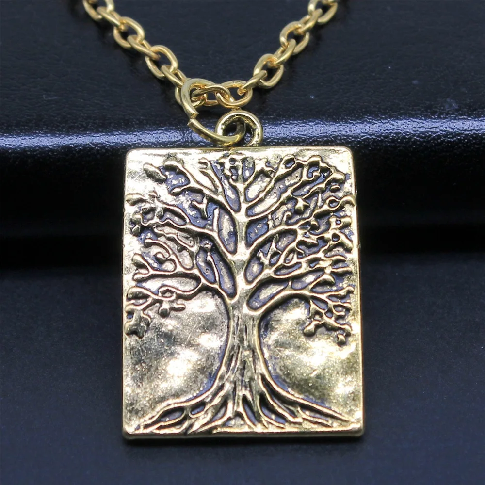 Fashion 3 Colors 32x22mm Tree Pendant Necklace For Women Men Punk Hiphop Long Chain Necklace Jewelry Accessories