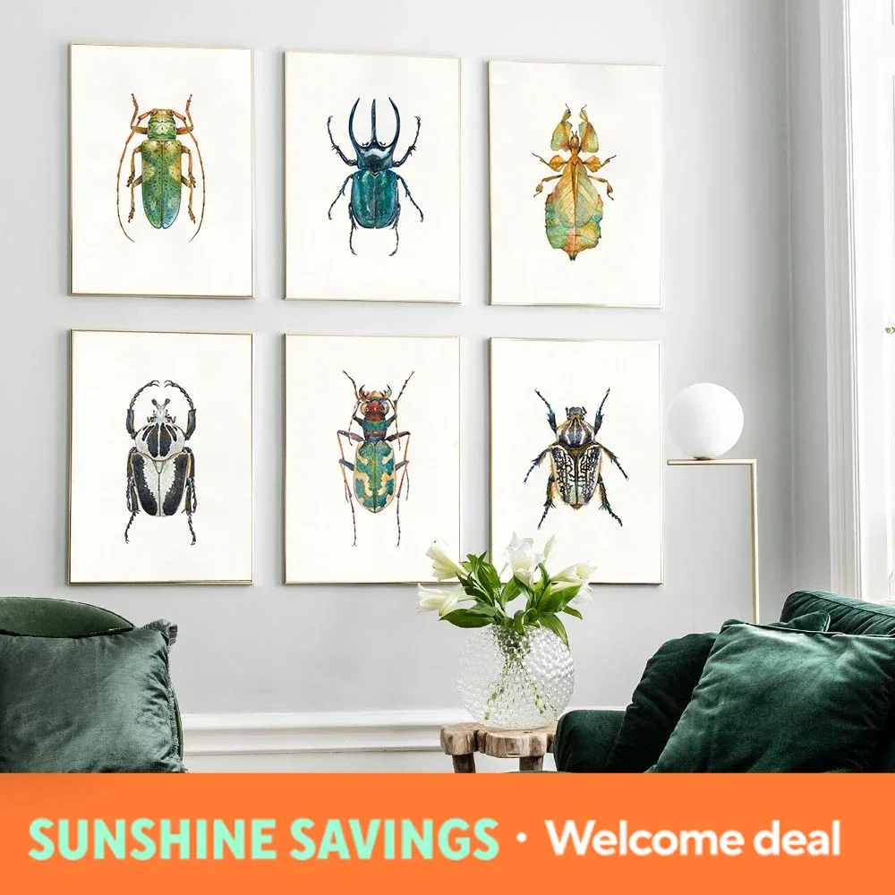 Nordic Insects Mantis Print And Posters Colorful Beetles Bugs Canvas Painting Wall Art Pictures Interior Living Room Home Dec