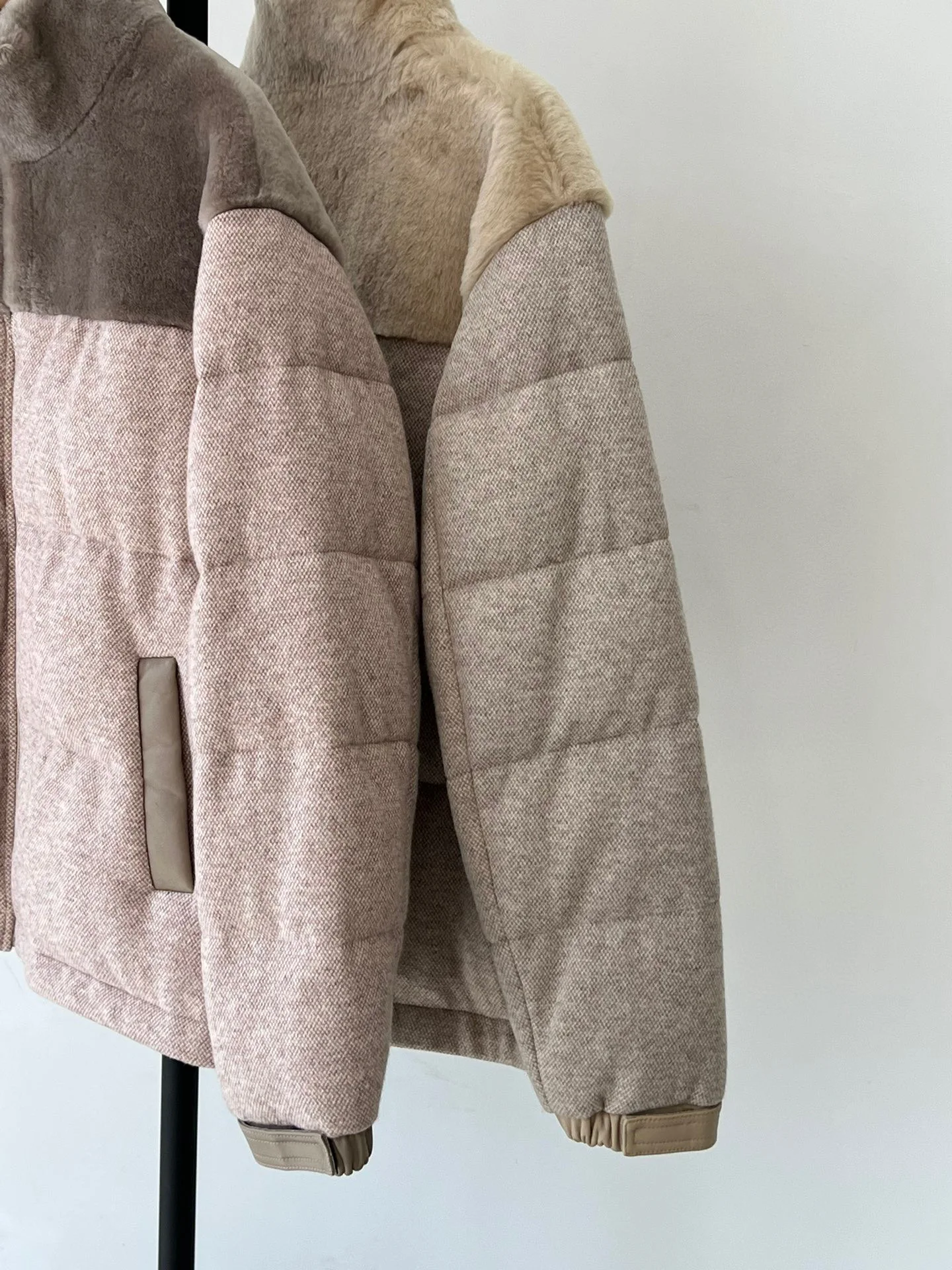 Padded Coat with Full Pelt Sheepskin Cashmere, Paneled Down Coat