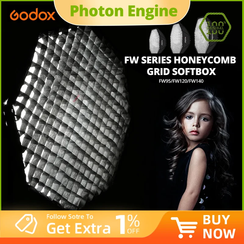 Godox FW - Softbox Octagonal con Rejilla de Nido de Abeja de 95 cm, 120 cm y 140 cm con Montura Bowens para Flash AD600BM SK400II QT400III y Luz LED