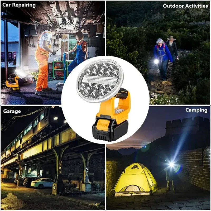 2000lm Portable LED Warning Light Work Light Outdoor Lighting For Dewalt 14.4V-20V Lithium Battery With USB LED Lamp Floodlight