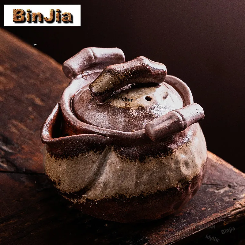 

100ml Clear Water Mud Wood-fired Teapot Ancient Tea Infuser Bamboo Knot Handheld Pot Tea Making Kettle with Filter Ornaments