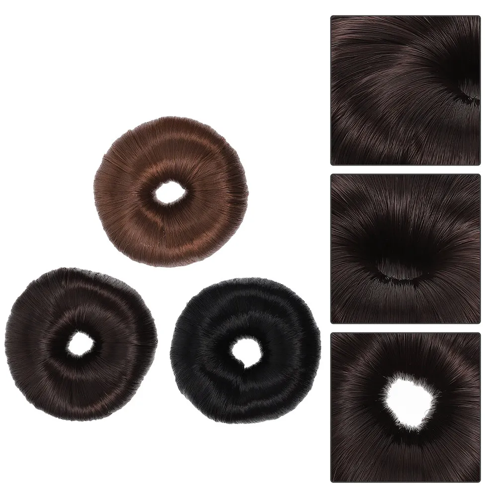 

Набор из 3 резинок для волос: для небрежных пучков, хвостов и шиньонов, черные, темно-коричневые, светло-коричневые, в форме пончиков, инструменты для укладки, уход за волосами